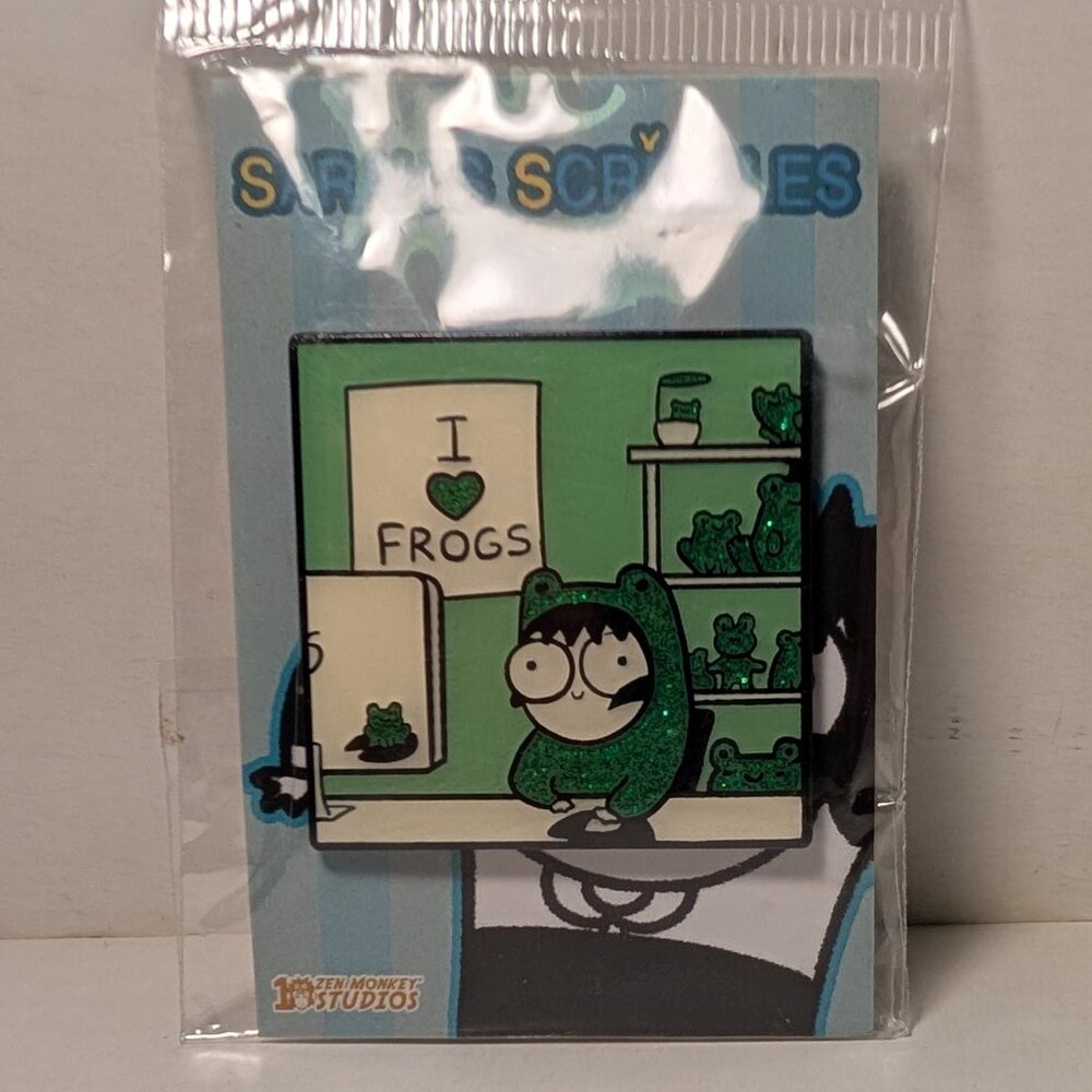 Sarahs Scribbles I Love Frogs Enamel Pin Official Collectible Badge - Picture 1 of 2